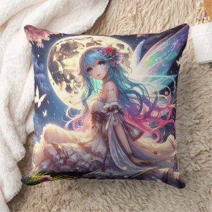 Coussin Fille Anime Princesse Fée de la Lune dans un Jardi