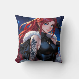 Coussin Fille Anime Tatouage Cheveux Rouge