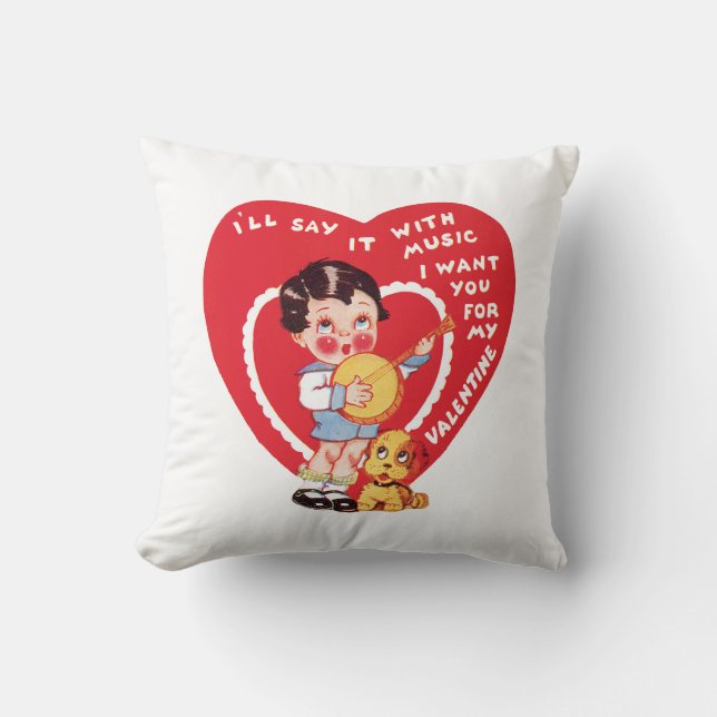 Coussin Fille antique de Valentine avec le chiot (Recto)