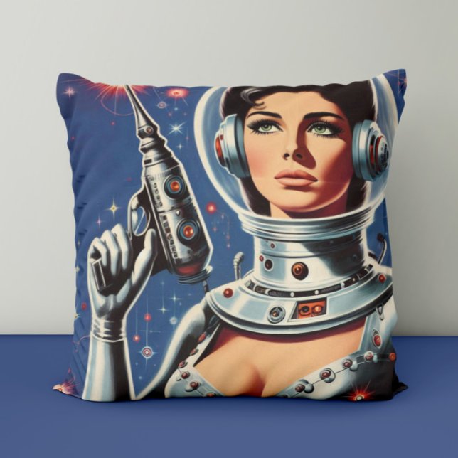 Coussin Fille astronaute de la science-fiction vintage (Créateur téléchargé)