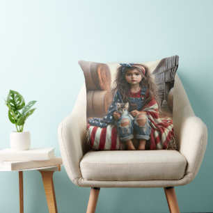 Coussin Fille avec anniversaire du drapeau américain