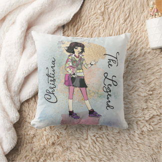 Coussin Fille avec cheveux foncés Or Nom Texte Jeter Oreil