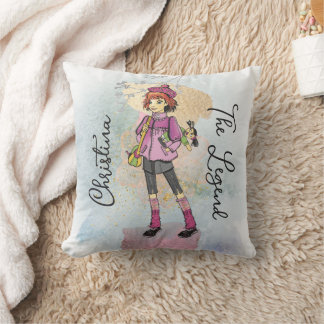 Coussin Fille Avec Cheveux Rouge Or Nom Texte