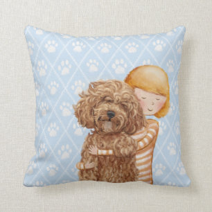 Coussin Fille avec des peintures de chien/amour de