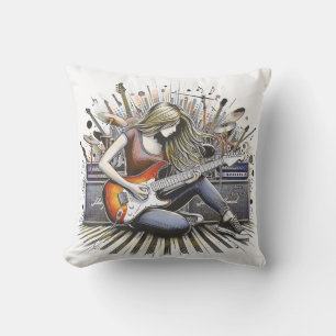 Coussin Fille avec des vibes musicales