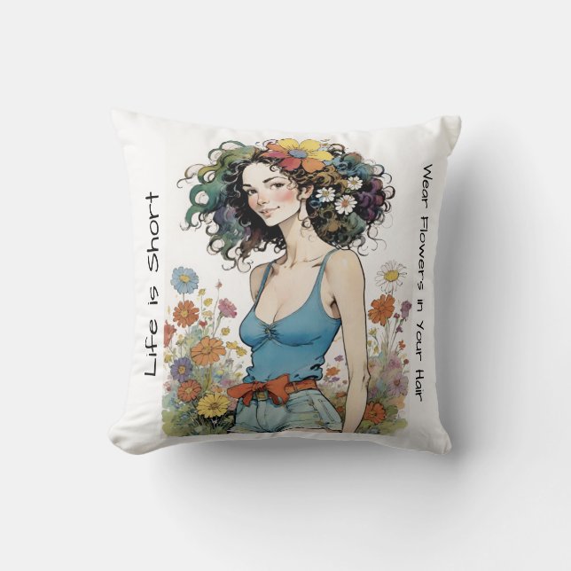 Coussin Fille avec Fleurs sauvages dans ses cheveux (Recto)