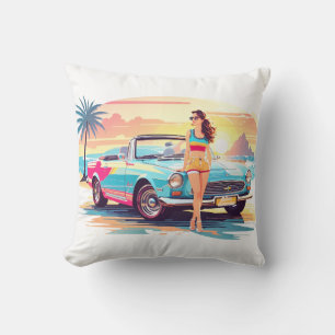 Coussin Fille avec la voiture et la nature de rêve