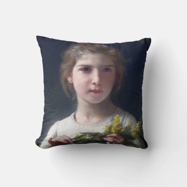 Coussin Fille avec Mimosa, Bouguereau (Recto)