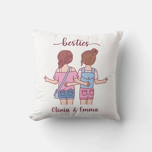 Coussin Fille Besties Meilleurs amis Personnalisé (Recto)