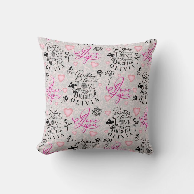 Coussin Fille  Calligraphie d'anniversaire Nom personnalis (Recto)