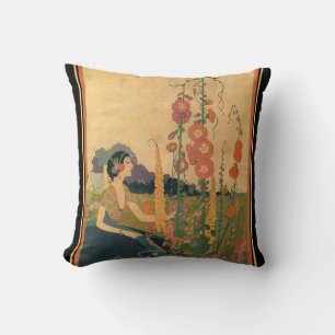 Coussin "Fille carreau d'art déco dans jardin d'agrément