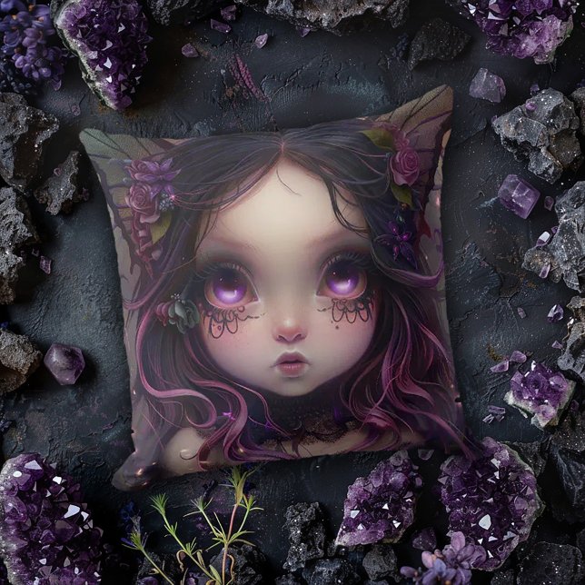Coussin Fille chauve-souris gothique en violet (Créateur téléchargé)