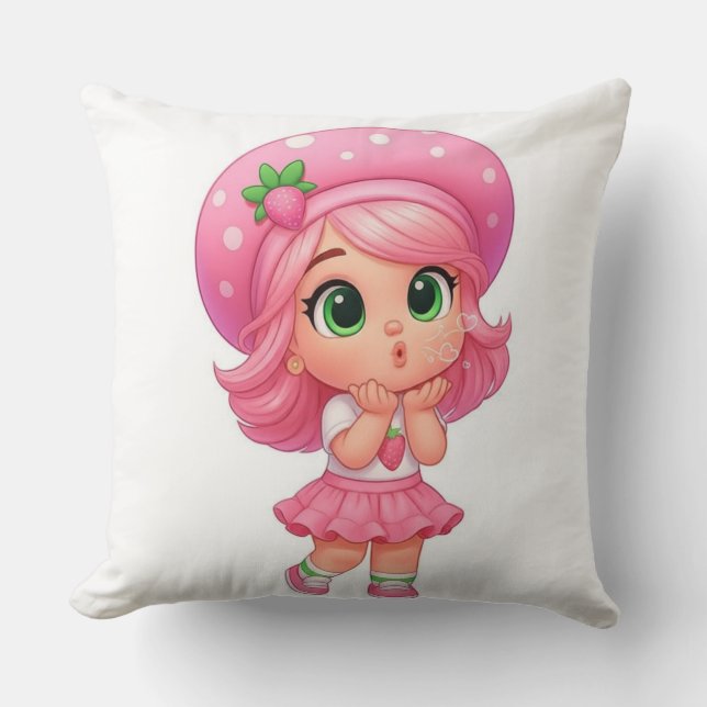 Coussin Fille Chibi Mignonne aux Fraises (Recto)