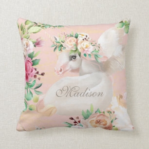 Coussin Fille Chic Aquarelle Florale Unicorne Personnalisé