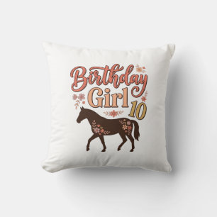 Coussin Fille d'anniversaire 10 Cheval Floral Design Vecto