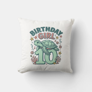 Coussin Fille d'anniversaire 10 Tortue de mer Gravure vint