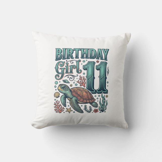Coussin Fille d'anniversaire 11 Tortue de mer Gravure vint (Recto)