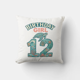 Coussin Fille d'anniversaire 12 Tortue de mer Océan Vintag