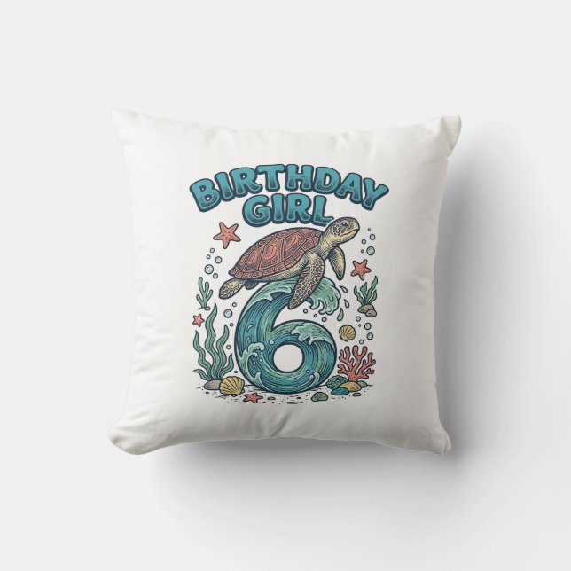 Coussin Fille d'anniversaire 6 Tortue de mer Conception de (Recto)