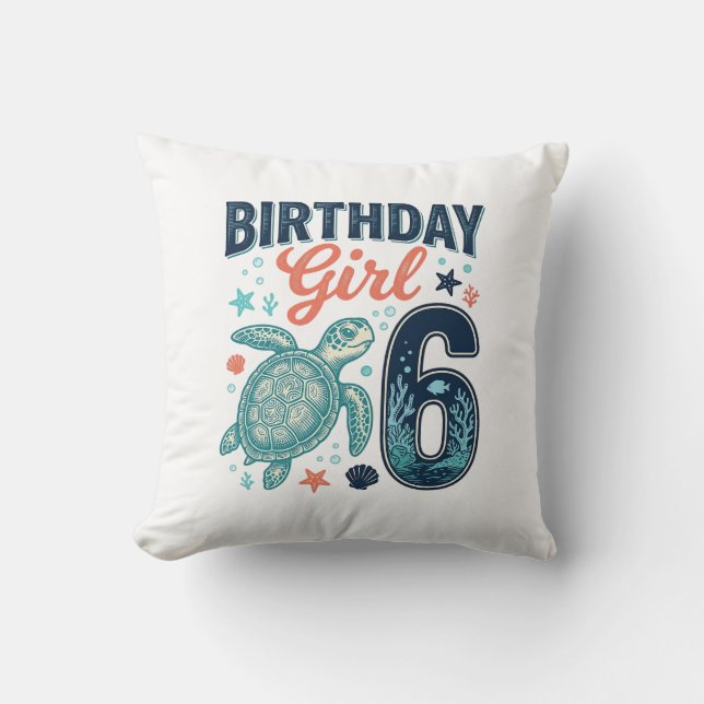 Coussin Fille d'anniversaire 6 Tortue de mer Conception ve (Recto)