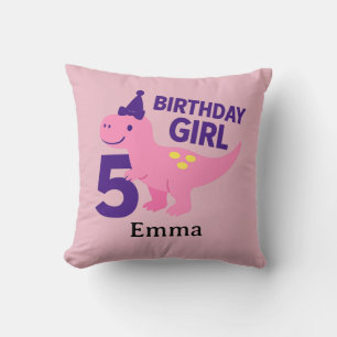 Coussin Fille d'anniversaire dinosaure rose - Célébration