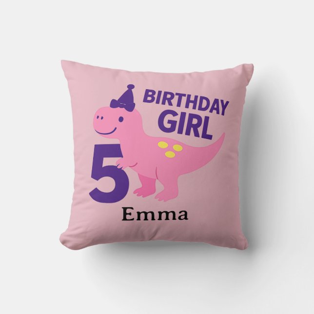 Coussin Fille d'anniversaire dinosaure rose - Célébration  (Recto)