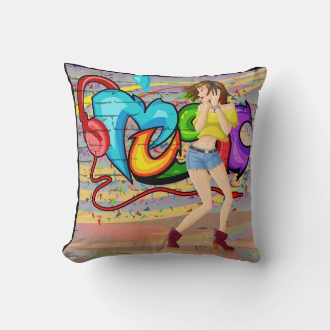 Coussin Fille Danser Musique Graffiti Mur Arrière - plan (Recto)