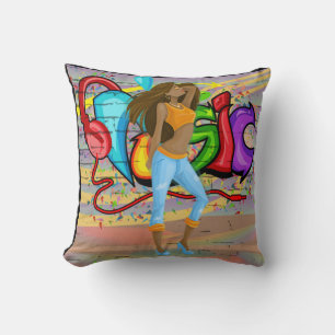 Coussin Fille Danser Musique Graffiti Mur Arrière - plan 2
