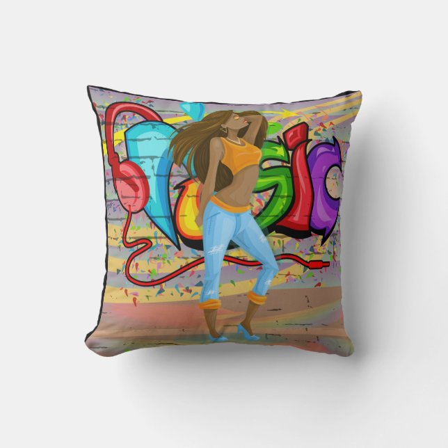 Coussin Fille Danser Musique Graffiti Mur Arrière - plan 2 (Recto)