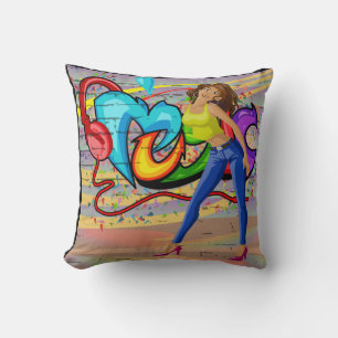 Coussin Fille Danser Musique Graffiti Mur Arrière - plan 3