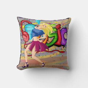 Coussin Fille Danser Musique Graffiti Mur Arrière - plan 5