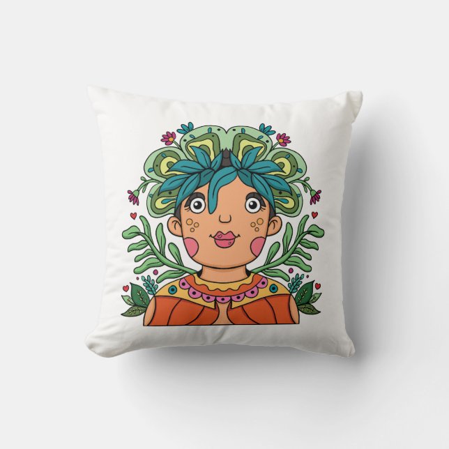 Coussin Fille d'art fantaisiste avec couronne florale (Recto)