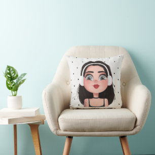 Coussin Fille de dessin avec casque