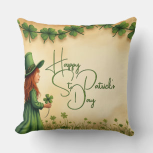 Coussin Fille de la Saint-Patrick avec des trèfles