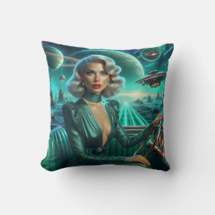 Coussin Fille de l'espace rétro