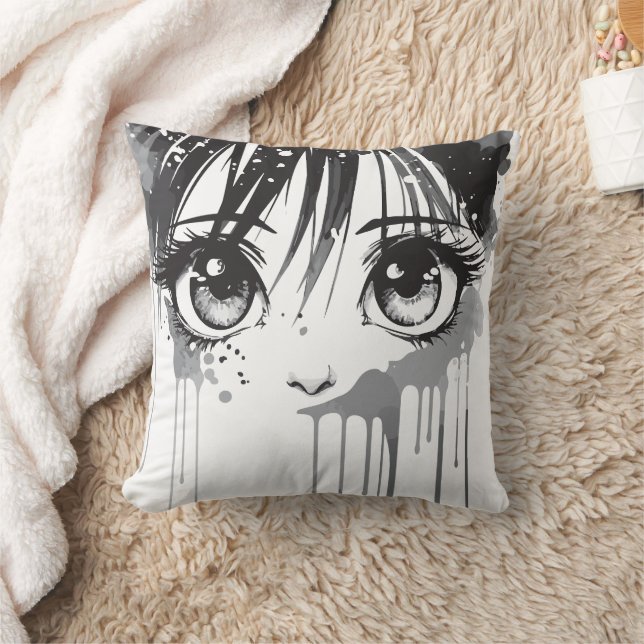 Coussin Fille de manga au regard peint (Couverture)