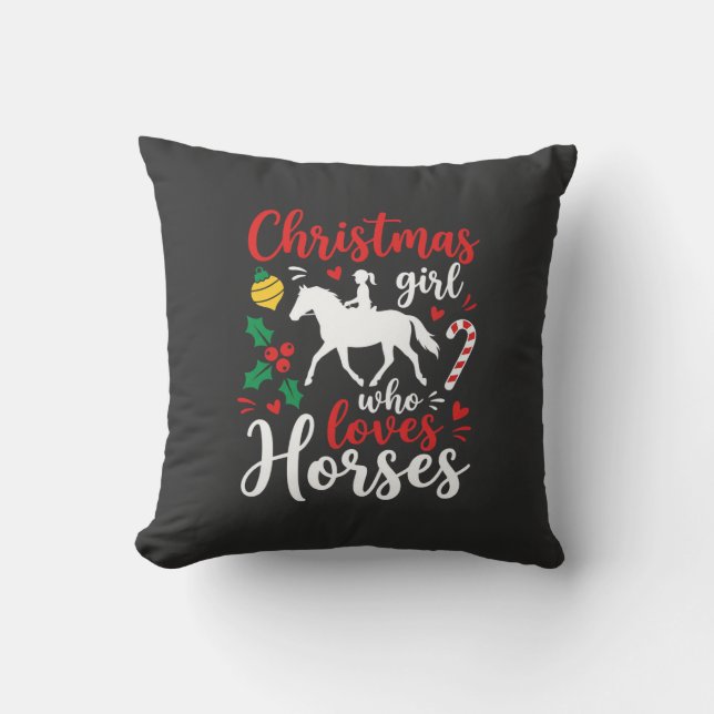 Coussin Fille de Noël qui aime les chevaux (Recto)