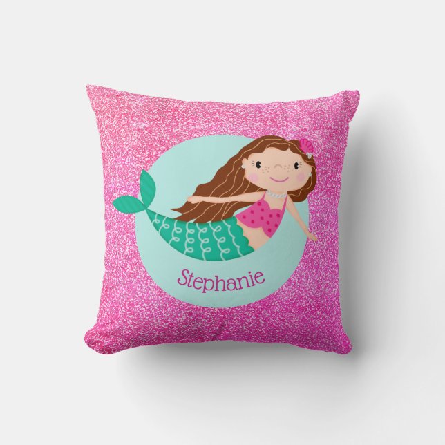 Coussin Fille de Parties scintillant rose sirène personnal (Recto)