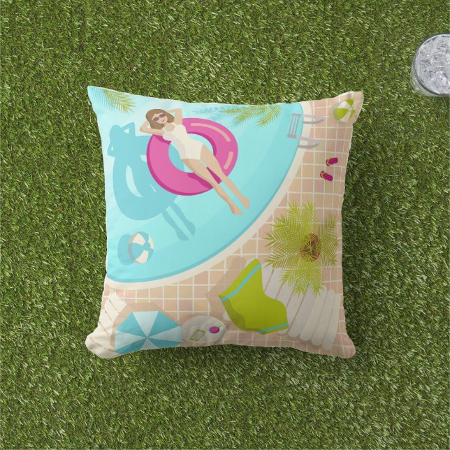 Coussin Fille de piscine en bikini plage d'été (Herbe)