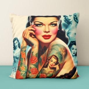 Coussin Fille de tatouage vieille école