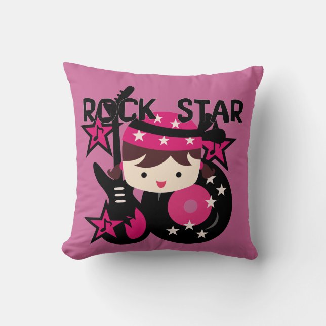 Coussin Fille de vedette du rock de brune (Recto)