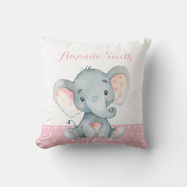 Coussin Fille Eléphant Bébé rose (Recto)