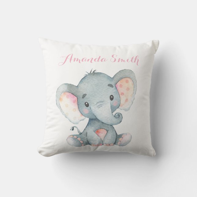Coussin Fille Eléphant Bébé rose (Recto)