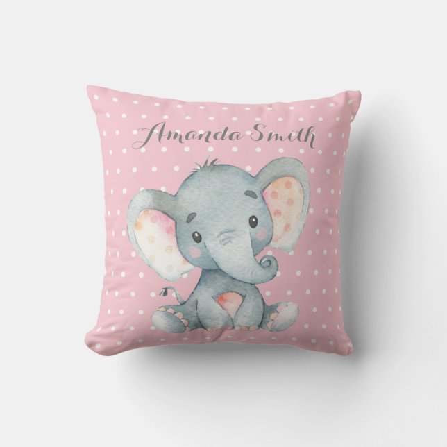 Coussin Fille Eléphant Bébé rose et gris (Recto)