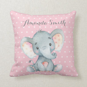 Coussin Fille Eléphant Bébé rose et gris
