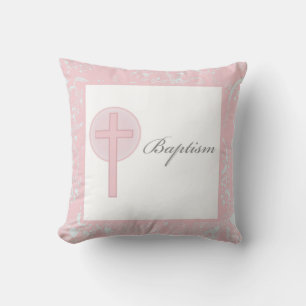 Coussin Fille en dentelle rose Baptême
