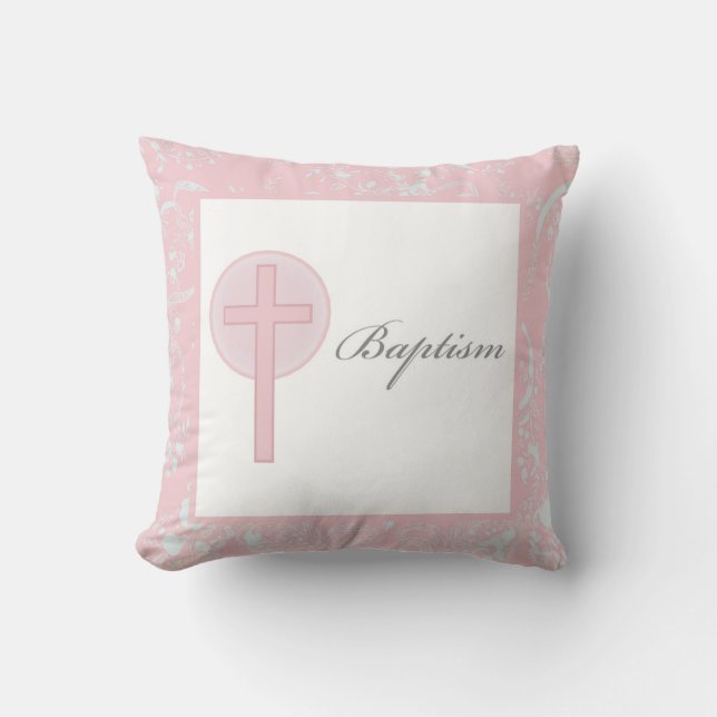 Coussin Fille en dentelle rose Baptême (Recto)