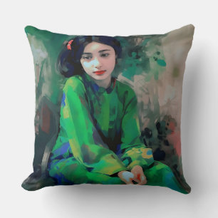 Coussin Fille en robe verte