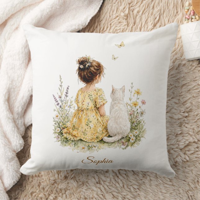 Coussin Fille et chat blanc (Couverture)
