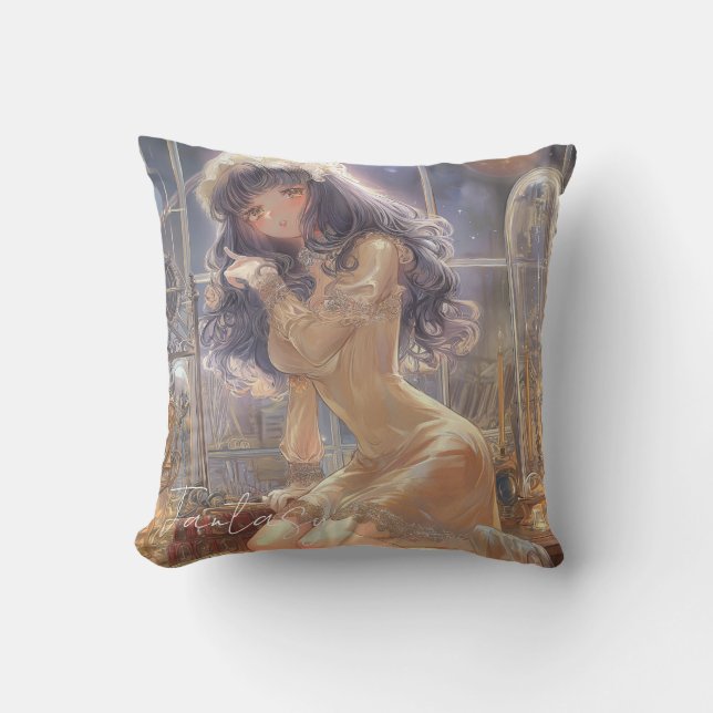 Coussin Fille Fantastique Mystérieuse - Esthétique d'Art G (Recto)